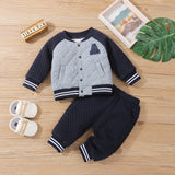 2pc Baby Boys Letter Patch Raglan Sleeve Cotton Jacket and Trousers Set for BaBy Clothes