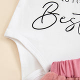 Baby Girl Stylish "Auntie Is My Bestie" Printed Bodysuit, Headband & Pink Skirt Set