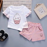 Girls 2Pc Short Sleeve Ice Cream or Cherry Print T-shirt and Shorts Set