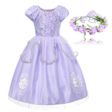 Princess Birthday Party Ball Gown With Puff Sleeve & Accessories.