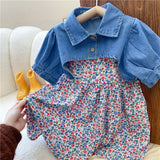 Girls Denim Shawl Top & Floral Summer Dress Sets.