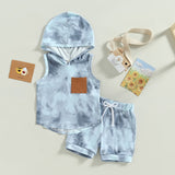 Boys 2Pc Summer Set. Sleeveless Hooded Tie Dye Top With Drawstring  Shorts