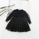 Baby Girls Mesh Cotton Dress with Long Puff Sleeves.