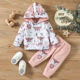 Baby Girl 2Pc Animal Print Long-sleeve Cotton Hoodie and Sweatpants Set