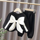 Girls Chic and Fashionable Bow Sweatshirt & Pant Set