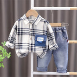 NEW Fashion, Baby Boys 2Pc Cotton Plaid Button Down Shirt and Jeans Sets