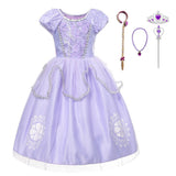 Princess Birthday Party Ball Gown With Puff Sleeve & Accessories.