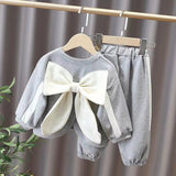 Girls Chic and Fashionable Bow Sweatshirt & Pant Set