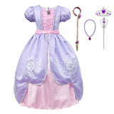 Princess Birthday Party Ball Gown With Puff Sleeve & Accessories.