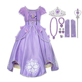 Princess Birthday Party Ball Gown With Puff Sleeve & Accessories.