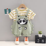 Playful 2Pcs Set. Short Sleeve Stripes T-Shirt & Cute Overalls For Boys & Girls