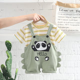 Playful 2Pcs Set. Short Sleeve Stripes T-Shirt & Cute Overalls For Boys & Girls