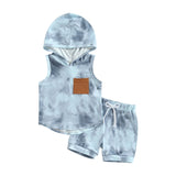 Boys 2Pc Summer Set. Sleeveless Hooded Tie Dye Top With Drawstring  Shorts