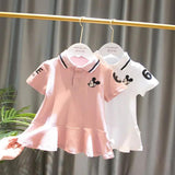 Girls Cartoon Mickey or Cute Rabbit, Short Sleeve Polo Shirt-Dress