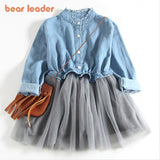 Girls Long Sleeve Denim Mesh Skirt Dress.