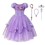 Princess Birthday Party Ball Gown With Puff Sleeve & Accessories.