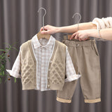 Baby Boys 3Pc Cotton Cardigan Sweater Vest, Plaid Shirt & Pants Set