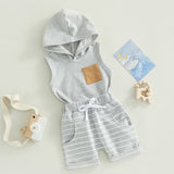 Boys 2PC Sleeveless Hooded Tank Top & Striped Shorts Sets