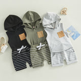 Boys 2PC Sleeveless Hooded Tank Top & Striped Shorts Sets