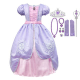 Princess Birthday Party Ball Gown With Puff Sleeve & Accessories.