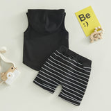 Boys 2PC Sleeveless Hooded Tank Top & Striped Shorts Sets