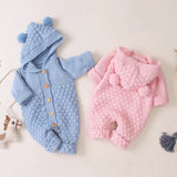 Cute Bear Ear Hooded Knit Rompers