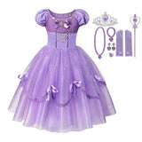 Princess Birthday Party Ball Gown With Puff Sleeve & Accessories.