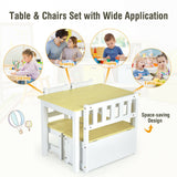 4 PCS Kids Wooden Activity Table & Chairs Set w/Storage Bench Study Desk