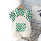 Baby Boy Cute 2pc Plaid Shirt & Short Overalls Set. Ages 9M-5T