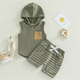 Boys 2PC Sleeveless Hooded Tank Top & Striped Shorts Sets