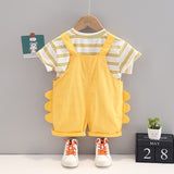 Playful 2Pcs Set. Short Sleeve Stripes T-Shirt & Cute Overalls For Boys & Girls