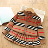 Baby Girls Stylish Striped Sweater and Pleaded Skirt Set