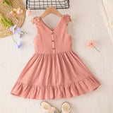 Girls Summer Sleeveless Lace Sash & Ruffles Dress. Ages 4T-7