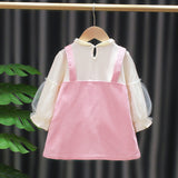 Girls Pocket Pet Overall Dress With Puff Long Sleeve. Ages 12M-7Yrs