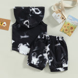 Boys 2Pc Summer Set. Sleeveless Hooded Tie Dye Top With Drawstring  Shorts