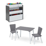 Children 4-Piece Toddler Playroom Set – Includes Play Table with Dry Erase Tabletop, 2 Chairs and 6 Bin Toy Organizer
