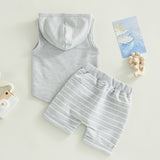 Boys 2PC Sleeveless Hooded Tank Top & Striped Shorts Sets