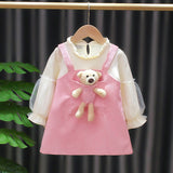 Girls Pocket Pet Overall Dress With Puff Long Sleeve. Ages 12M-7Yrs