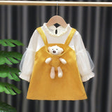 Girls Pocket Pet Overall Dress With Puff Long Sleeve. Ages 12M-7Yrs