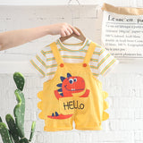 Playful 2Pcs Set. Short Sleeve Stripes T-Shirt & Cute Overalls For Boys & Girls