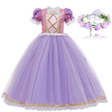 Princess Birthday Party Ball Gown With Puff Sleeve & Accessories.