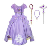 Princess Birthday Party Ball Gown With Puff Sleeve & Accessories.