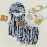 Boys 2Pc Summer Set. Sleeveless Hooded Tie Dye Top With Drawstring  Shorts