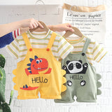 Playful 2Pcs Set. Short Sleeve Stripes T-Shirt & Cute Overalls For Boys & Girls