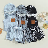 Boys 2Pc Summer Set. Sleeveless Hooded Tie Dye Top With Drawstring  Shorts