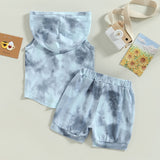 Boys 2Pc Summer Set. Sleeveless Hooded Tie Dye Top With Drawstring  Shorts