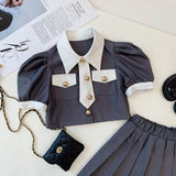 Girls Chic Blouse and Pleaded Skirt 2PC Set