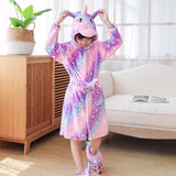 Girls Fleece Unicorn Hooded Bathrobes