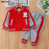 Kids Thick and Warm Sporty 2pc Letterman Jacket and Pants Set