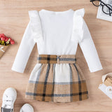 Baby Girl 2Pc, Knitted Ribbed Top and Plaid Skirt Set